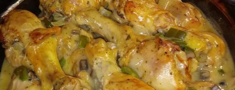 Baked legs with cream of mushroom