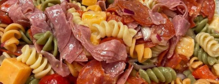 Box of tricolored pasta